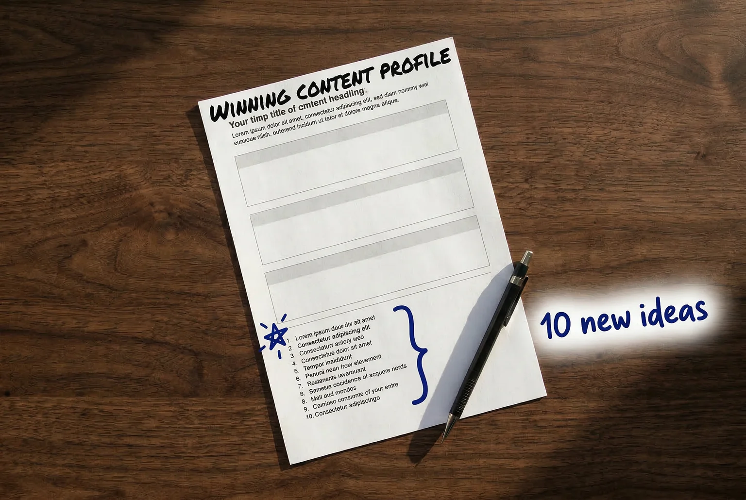 The skill outputs a structured profile of your patterns, then 10 ideas calibrated to exactly those patterns.