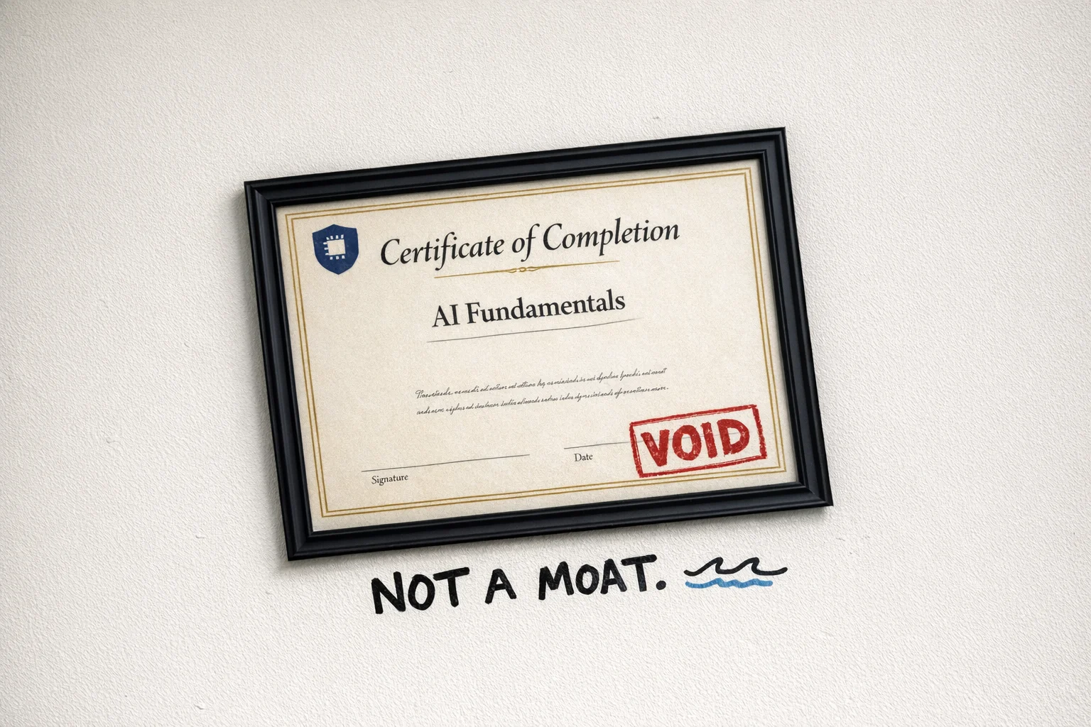 Framed, official, and completely void — the AI certificate as expired parking pass.