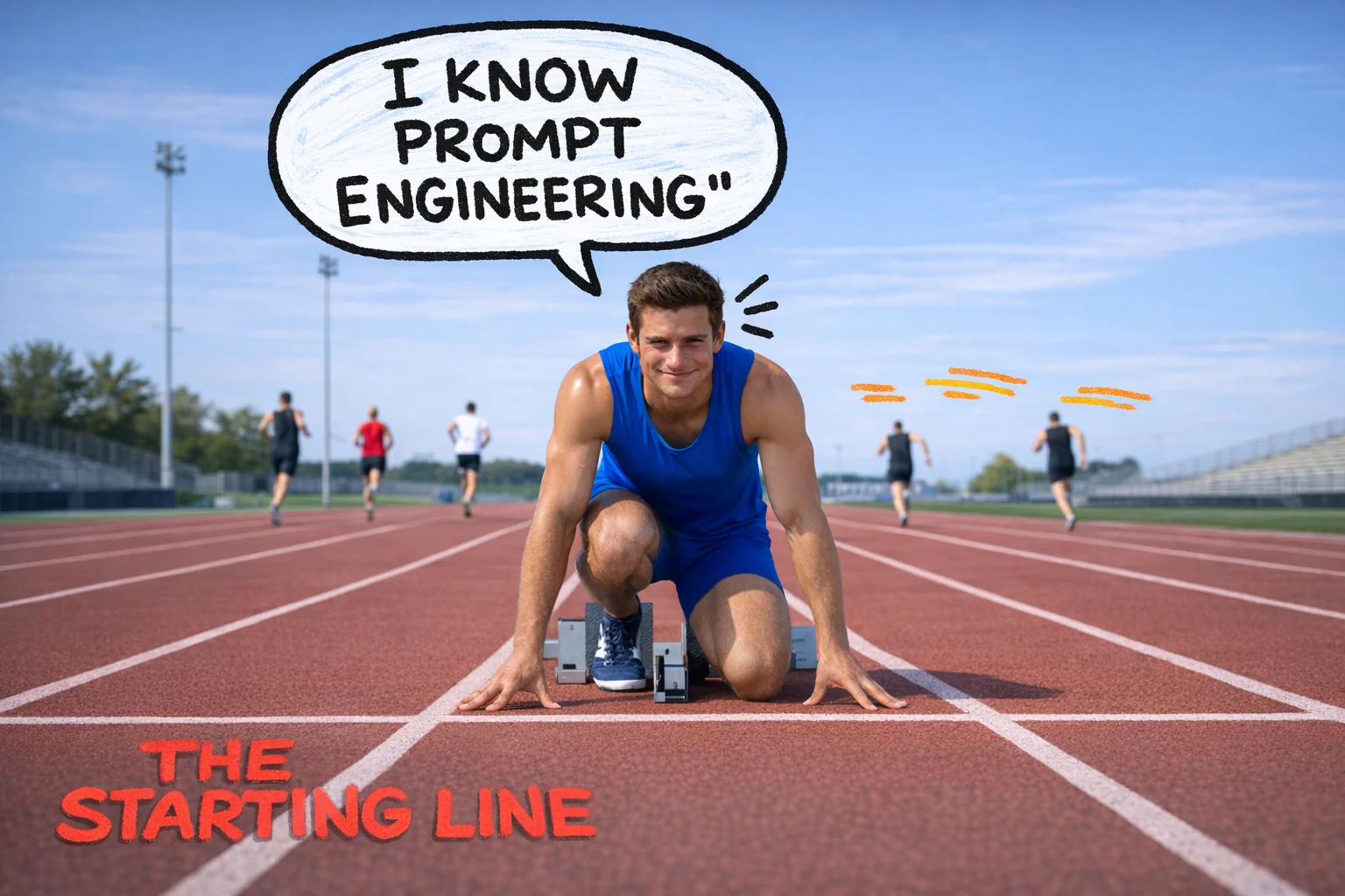 Feeling ahead because you know prompt engineering is like feeling ready for the race while everyone else is already halfway down the track. Oh, and you're actually facing the wrong way.