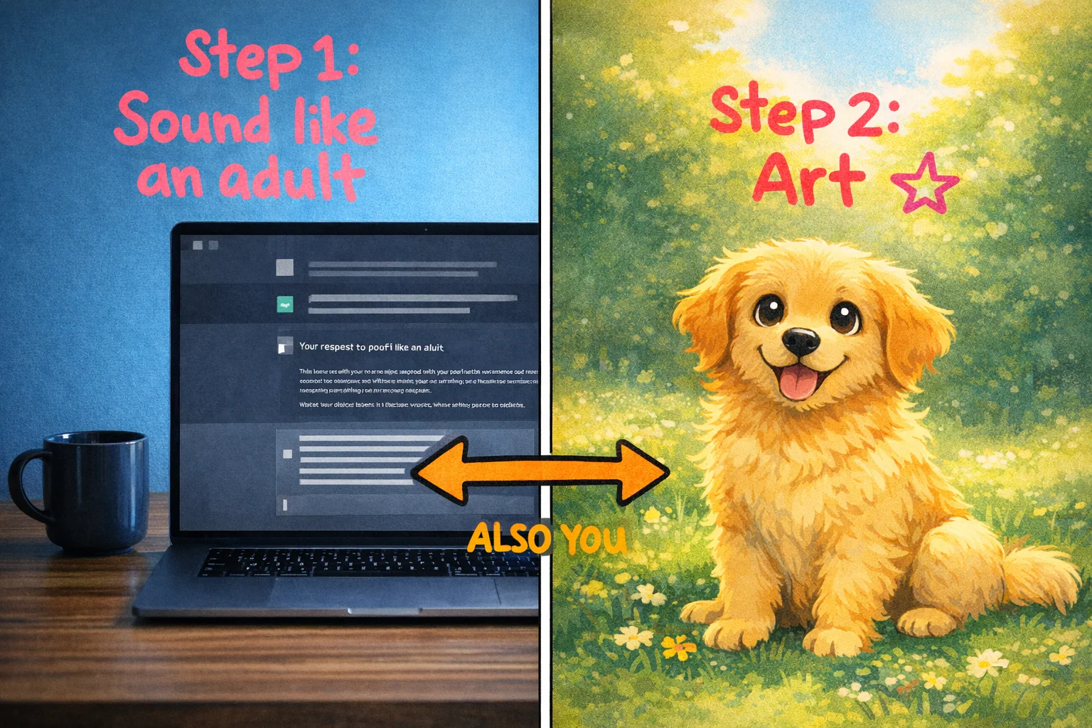 The full extent of Rung 1's AI portfolio: professional emails and extremely good dog art.