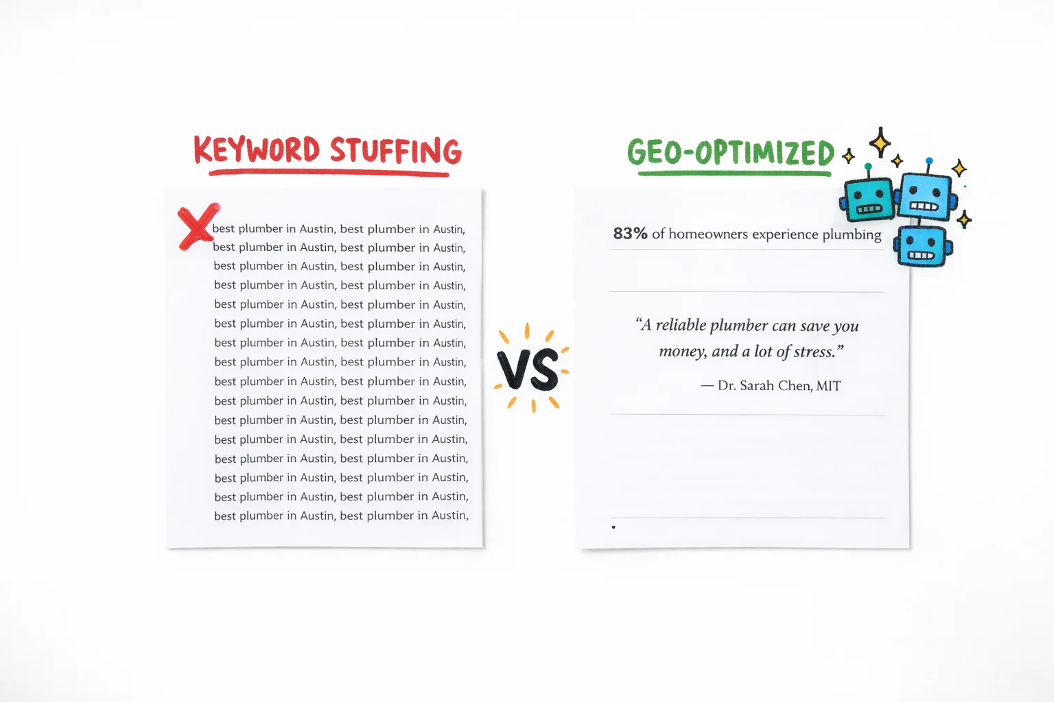 The AI doesn't count how many times you said 'best plumber in Austin.' It counts how many reasons it has to trust you.