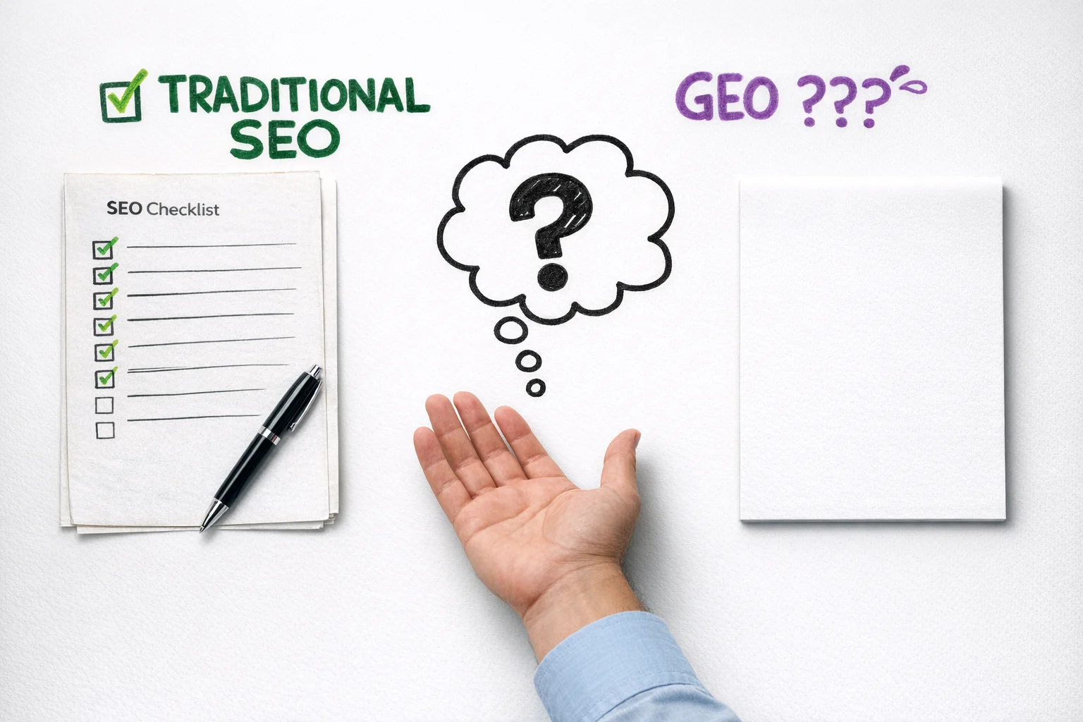 Traditional SEO: a known quantity. GEO: a question mark wearing a lab coat and asking for your budget.