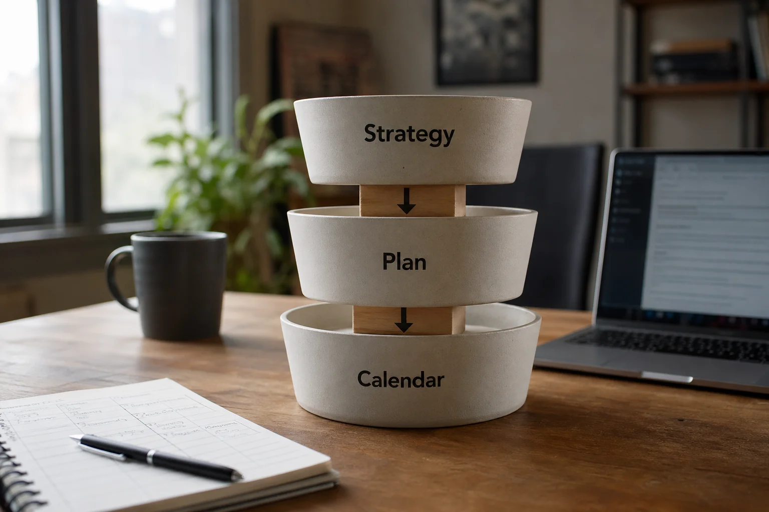 Most teams build the calendar first, skip backward through the plan, and never write the strategy at all.