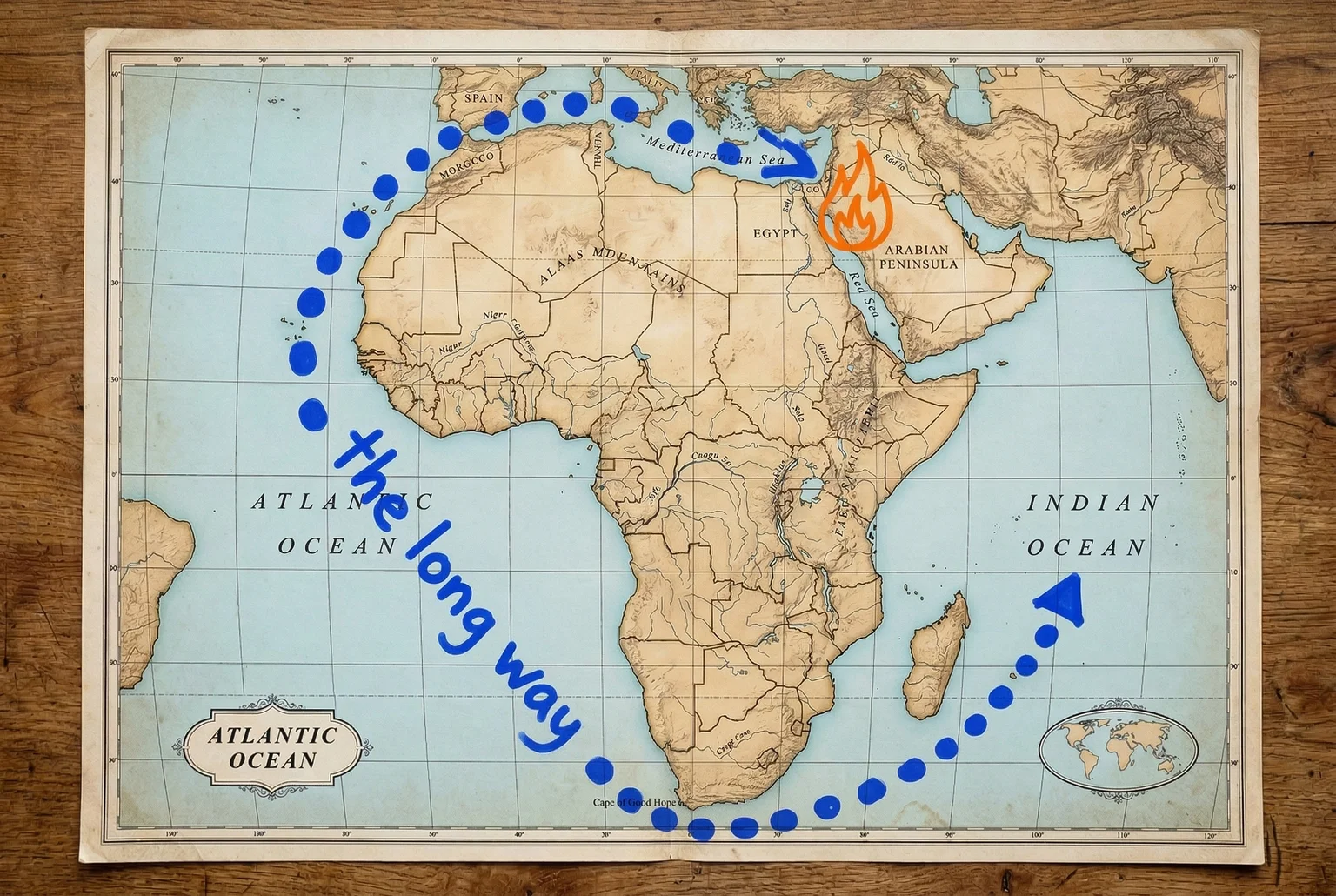 The bathroom is down the hall. The hall is on fire. The detour adds ten days.