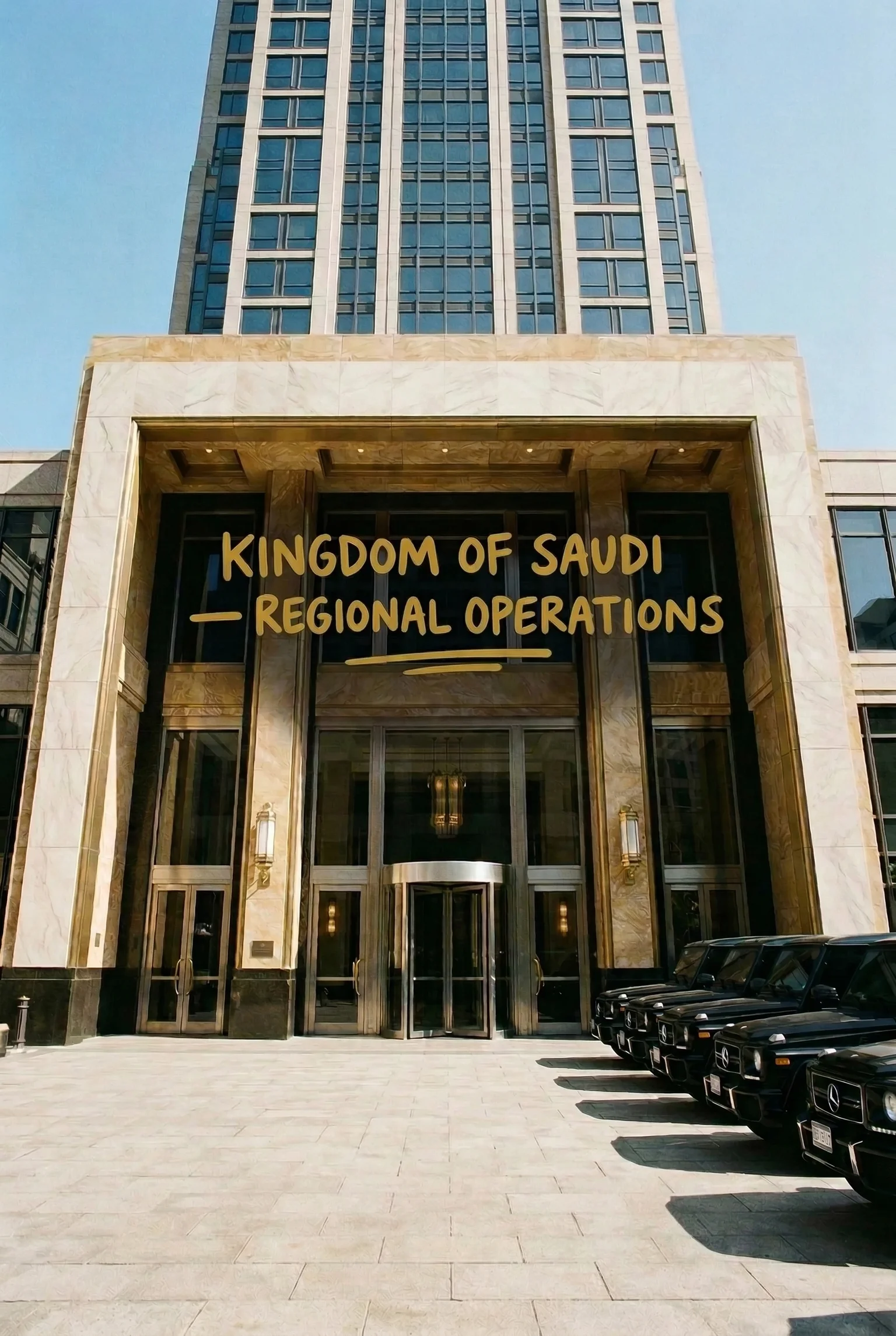 The parking lot is full. The lobby is empty. Riyadh is not in a hurry.