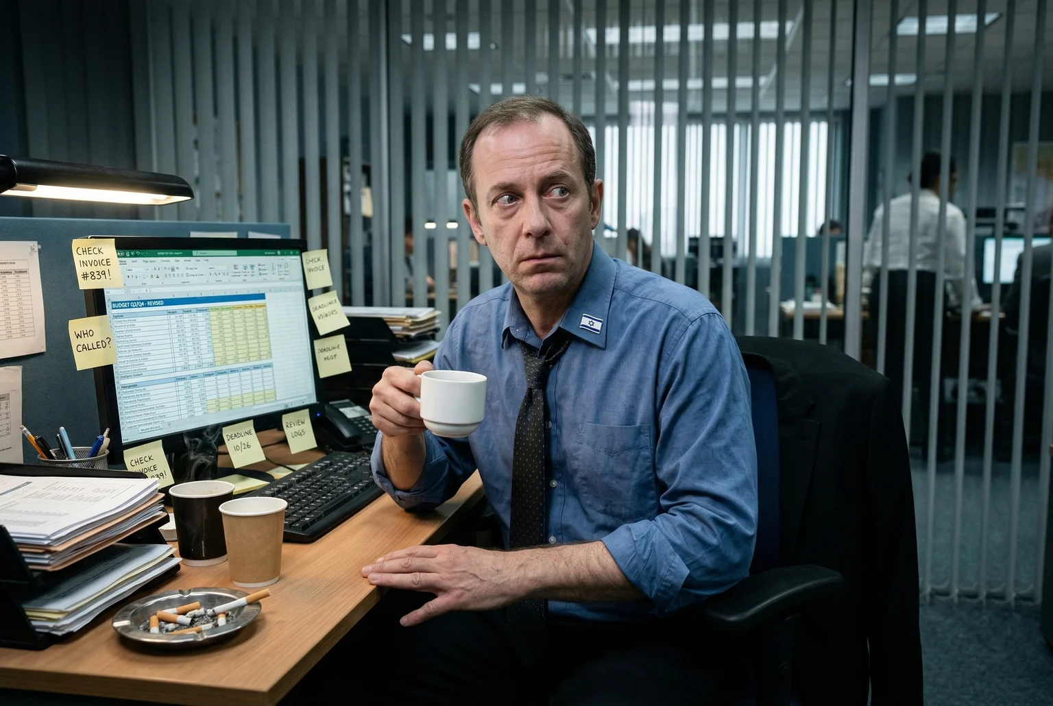 The face of a guy who is definitely very chill and not paranoid at all about what his other coworkers are doing.