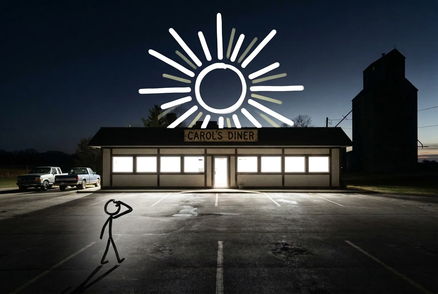 Every window in Carol's Diner blazed with a white that wasn't lightning and didn't stop.