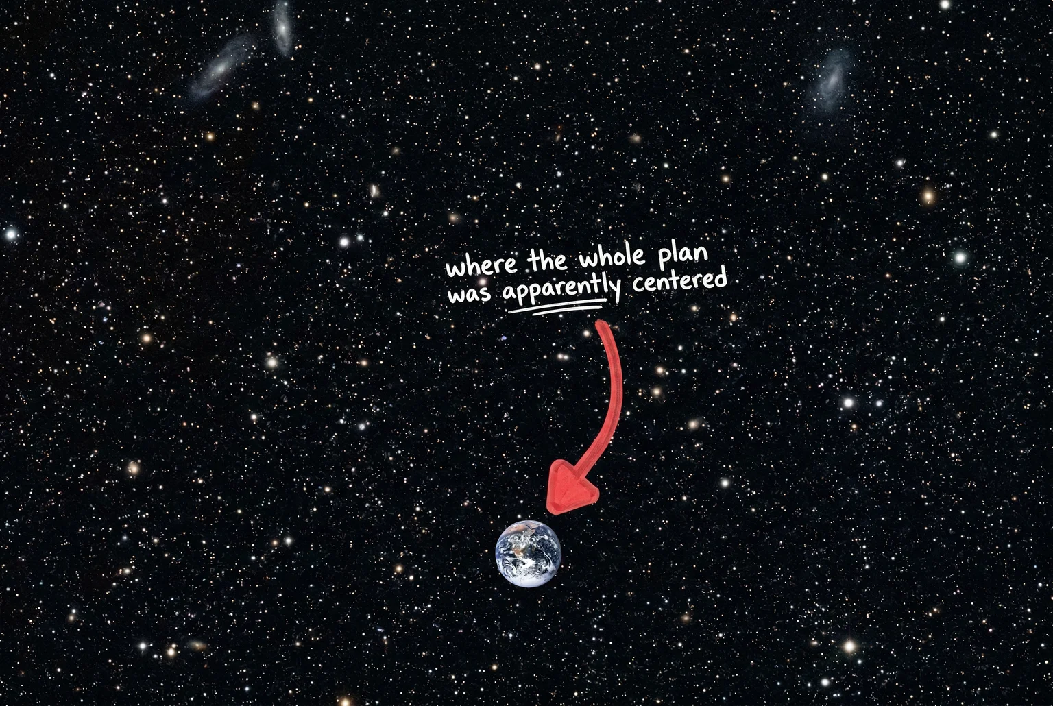 Ninety-three billion light-years of backdrop, all apparently pointing here.