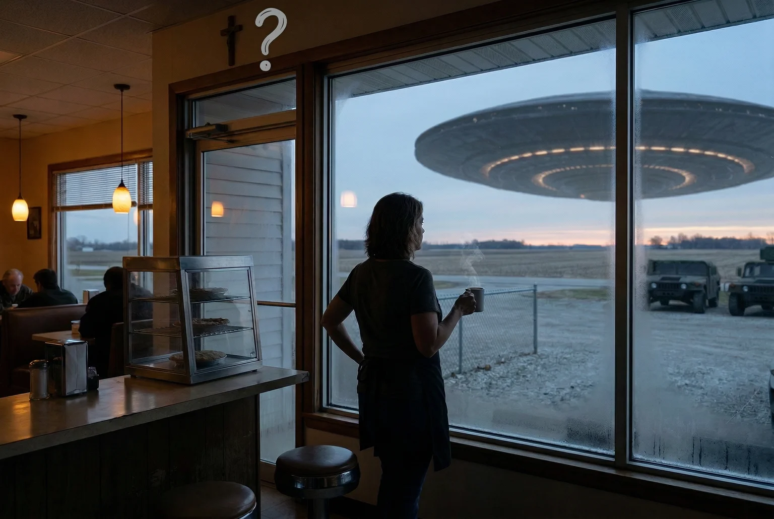 Pot number seven. The cross above the door. A spacecraft the size of a county.