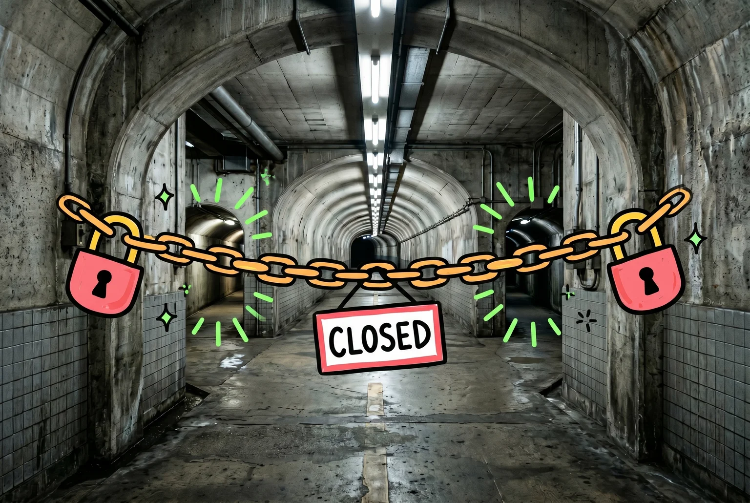 The main tunnel gets the padlock. The side tunnels stay open. The streams kept streaming.