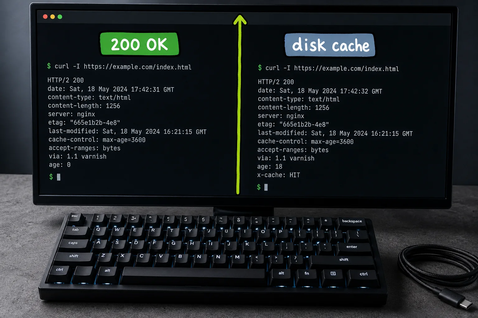 A clean split between a first-load 200 and a silent disk-cache repeat visit is the confirmation that your cache headers are finally doing their job.