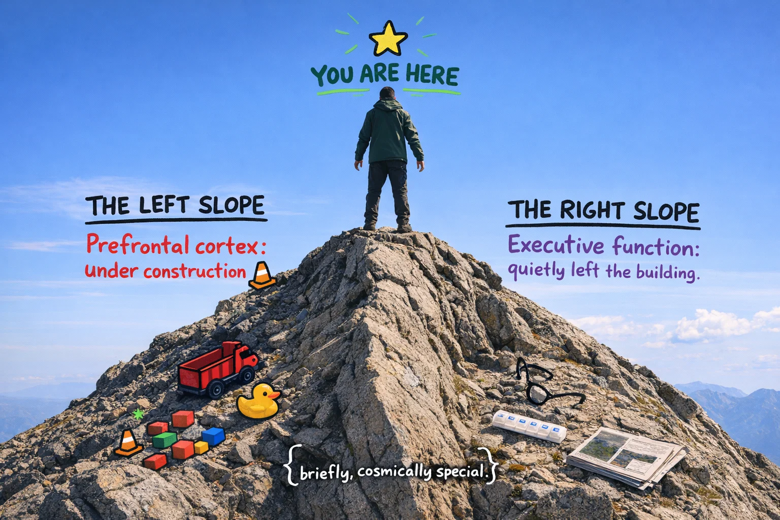 You didn't climb here. Life just put you here — and now you can see everything.