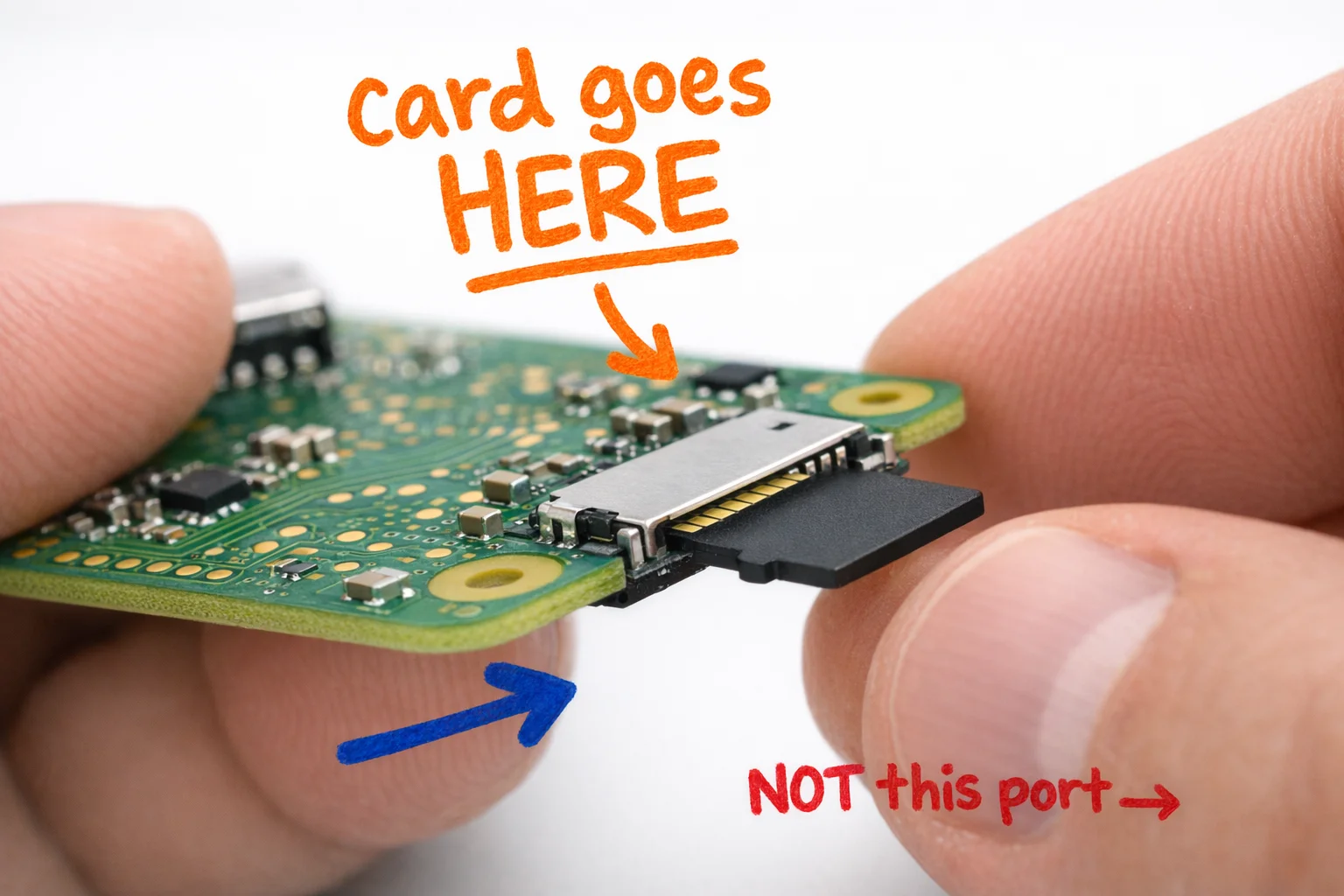 The microSD slot lives on the underside — slide it in gold-contacts-first until it clicks, then resist the urge to check if it's in there every 30 seconds.