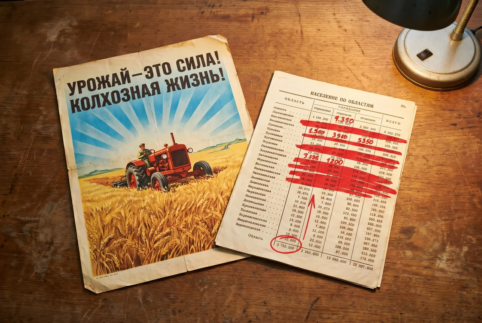 The numbers that survived Soviet census review were the ones that did not threaten the poster on the left.