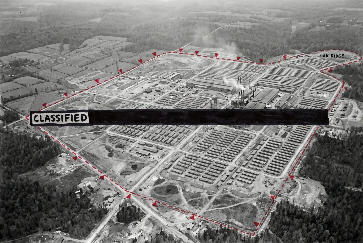 Oak Ridge, Tennessee existed on no public map while it was being built, and the communities displaced to make room for it had no vote on whether the trade was worth making.