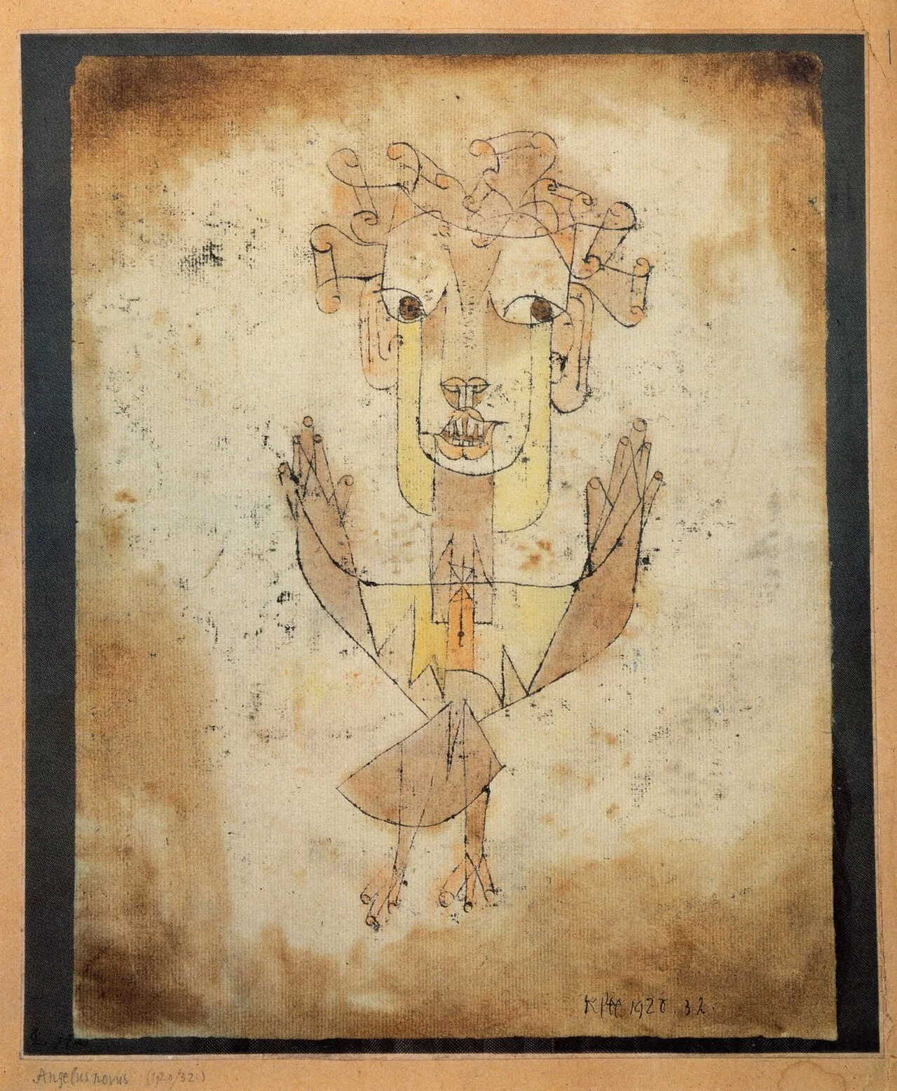Paul Klee's Angelus Novus, 1920: the painting Walter Benjamin owned, stared at, and turned into the image of an angel condemned to witness history without ever being able to stop it.