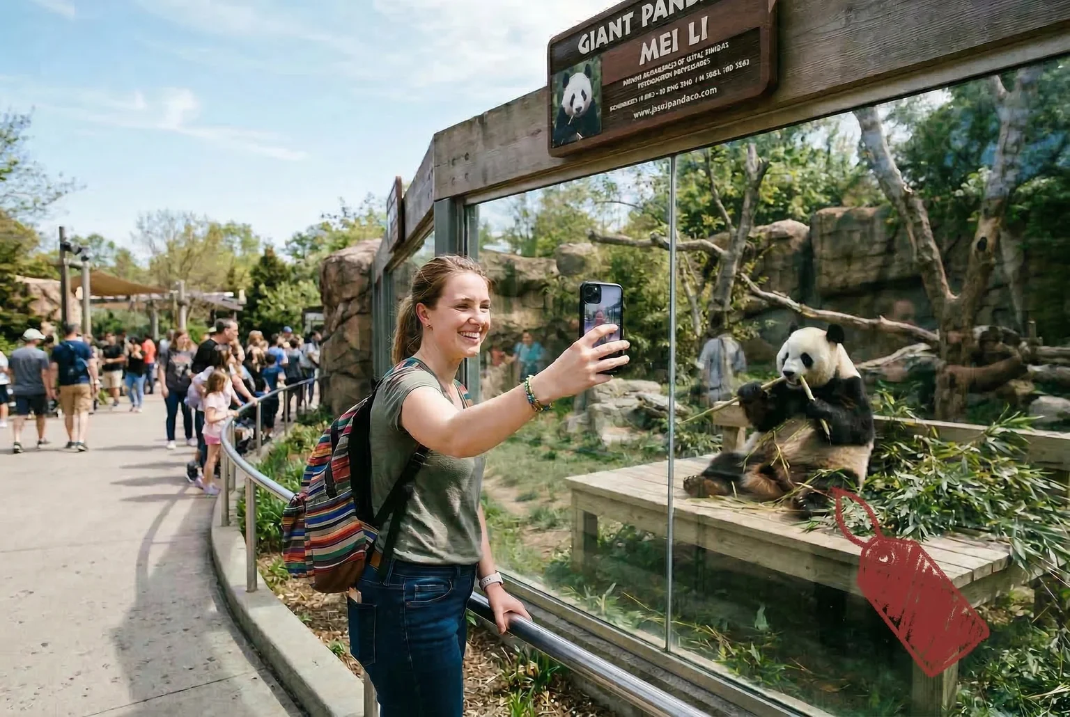 Somewhere between the bamboo and the selfie, nobody mentioned the panda belongs to China.