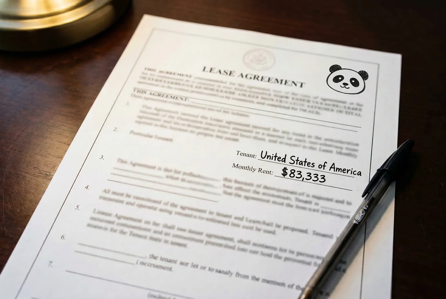Standard lease terms: 10 years, $1M per year, panda not included in sale.